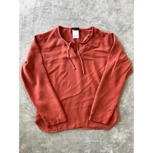 Kavu Rust Tie Neck Blouse Top‎ Small Peasant Boho Fairy Lightweight